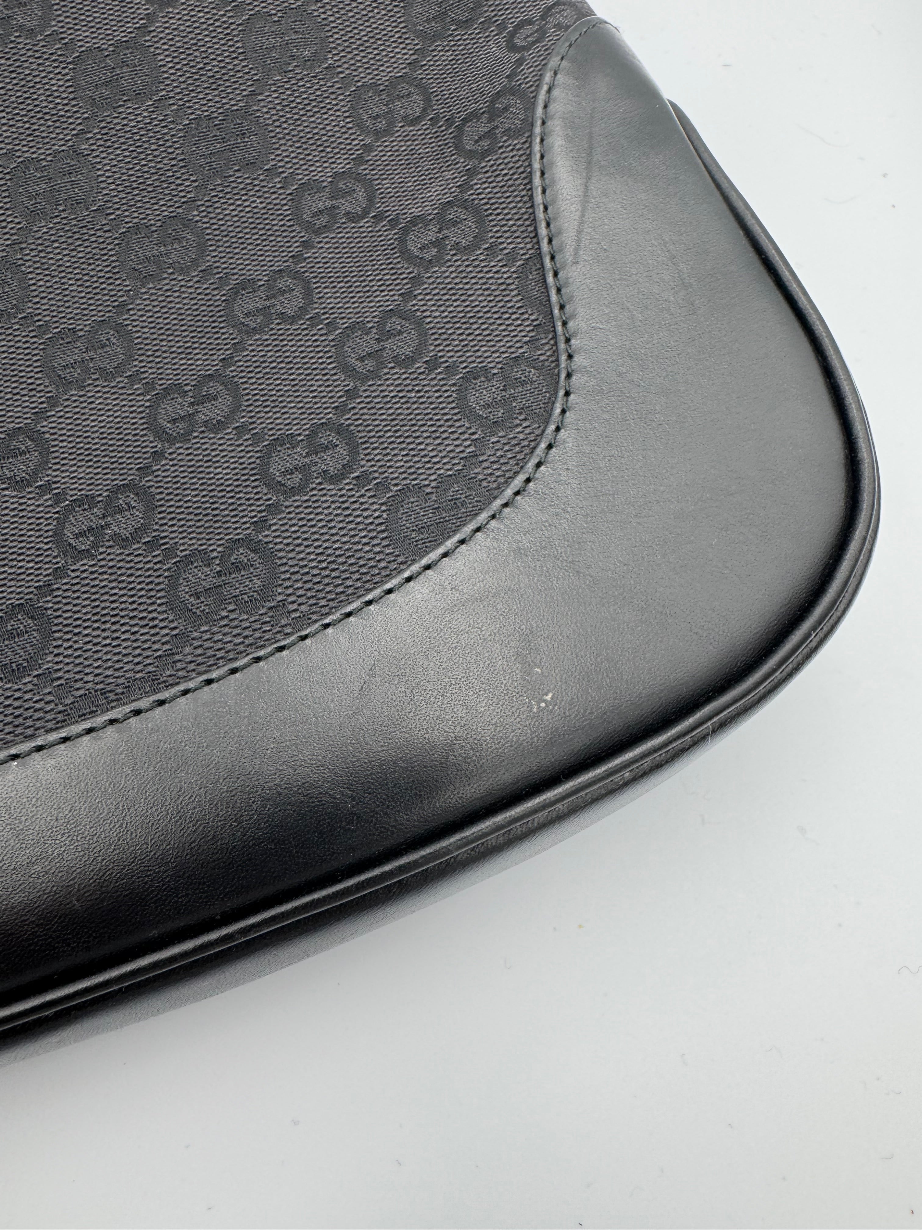 GUCCI JACKIE GG BLACK LEATHER CANVAS SHOULDER BAG - VERY GOOD CONDITION