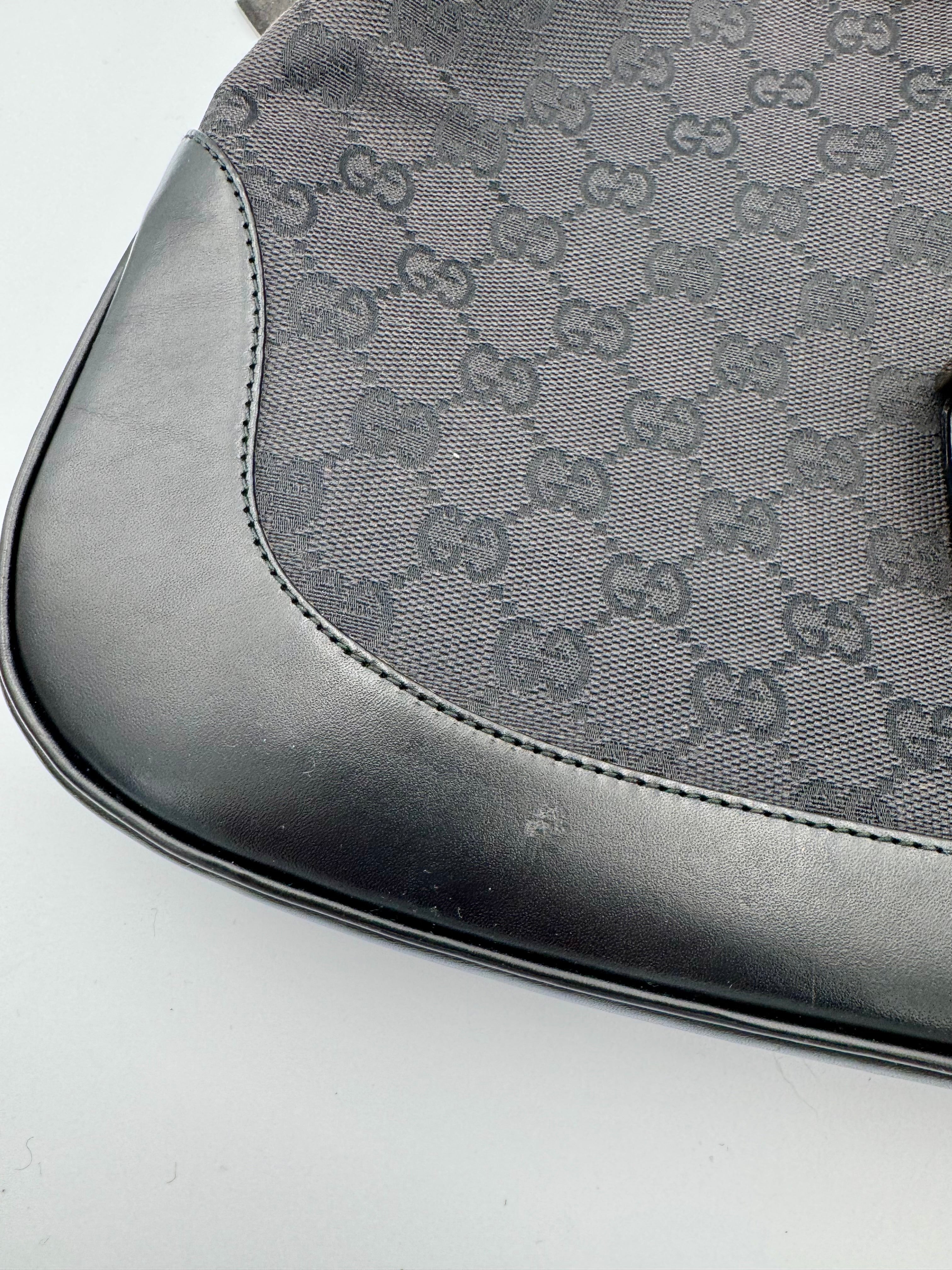 GUCCI JACKIE GG BLACK LEATHER CANVAS SHOULDER BAG - VERY GOOD CONDITION