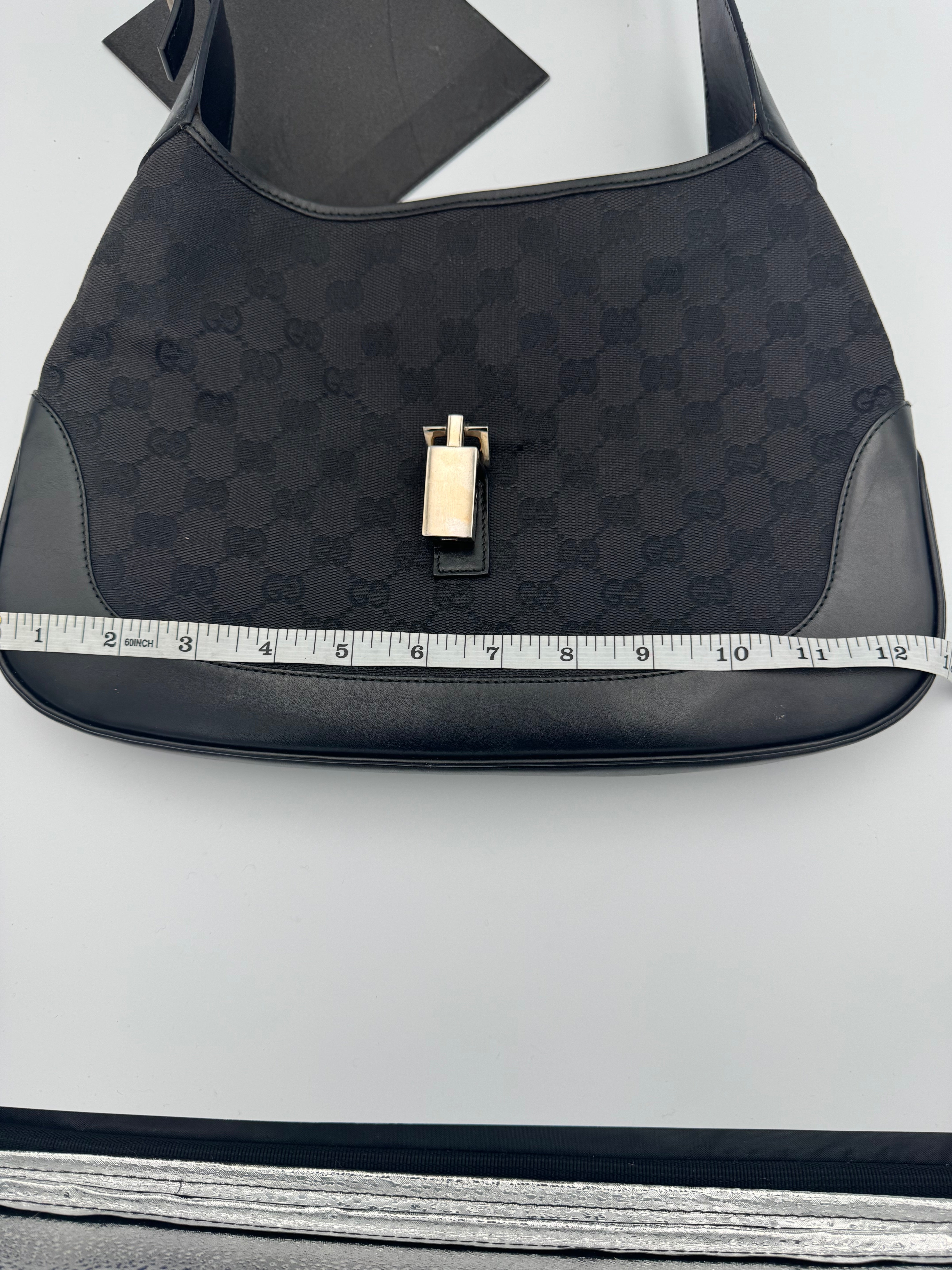 GUCCI JACKIE GG BLACK LEATHER CANVAS SHOULDER BAG - VERY GOOD CONDITION