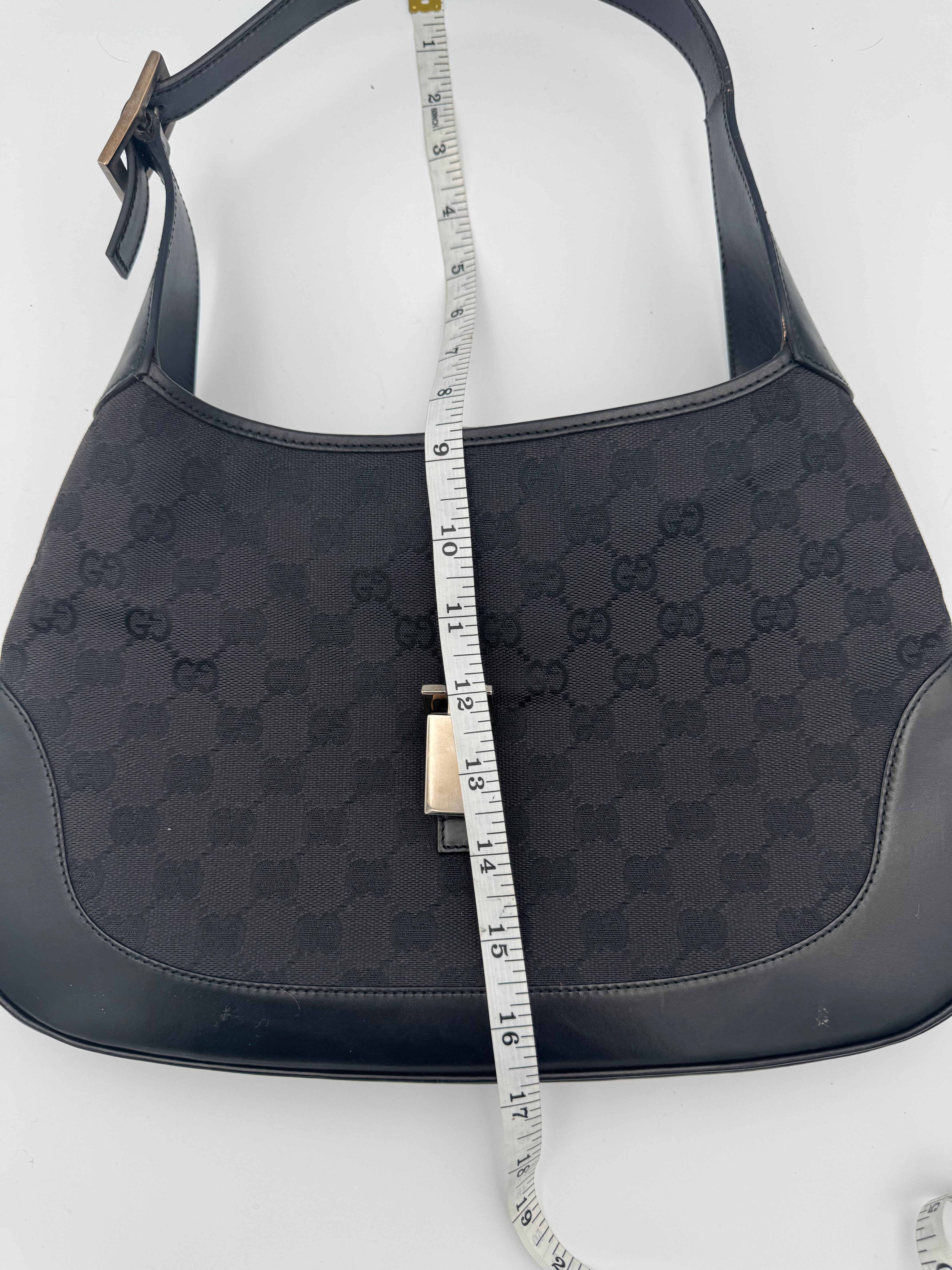 GUCCI JACKIE GG BLACK LEATHER CANVAS SHOULDER BAG - VERY GOOD CONDITION