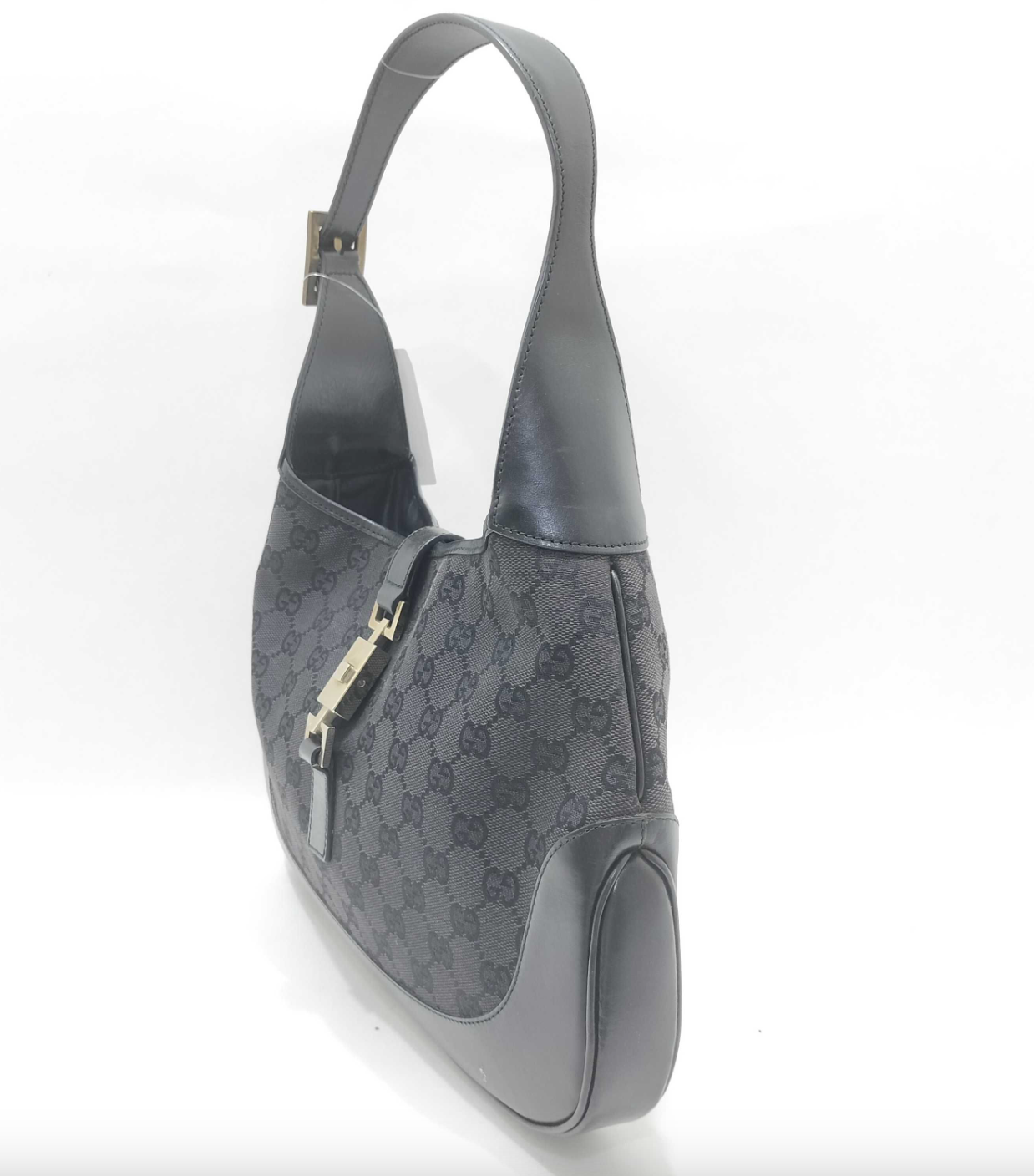 GUCCI JACKIE GG BLACK LEATHER CANVAS SHOULDER BAG - VERY GOOD CONDITION