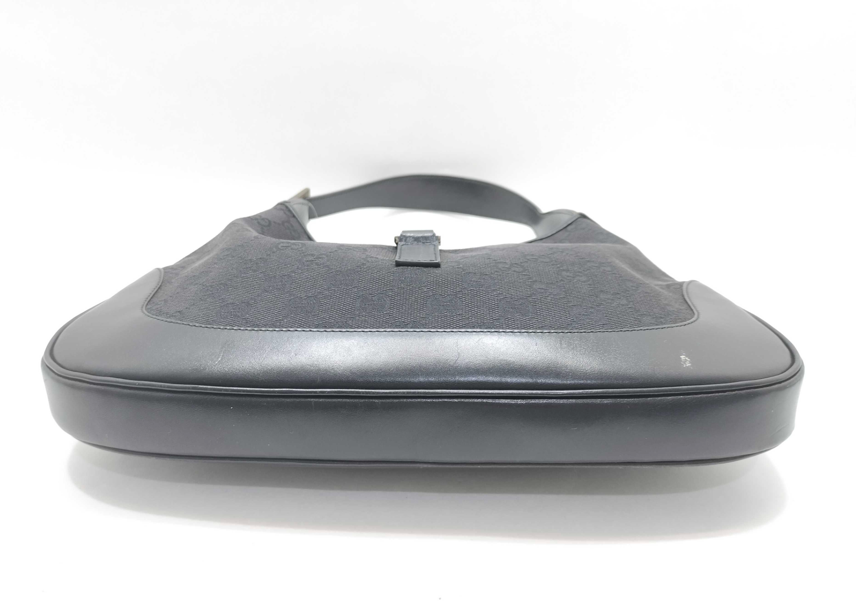 GUCCI JACKIE GG BLACK LEATHER CANVAS SHOULDER BAG - VERY GOOD CONDITION